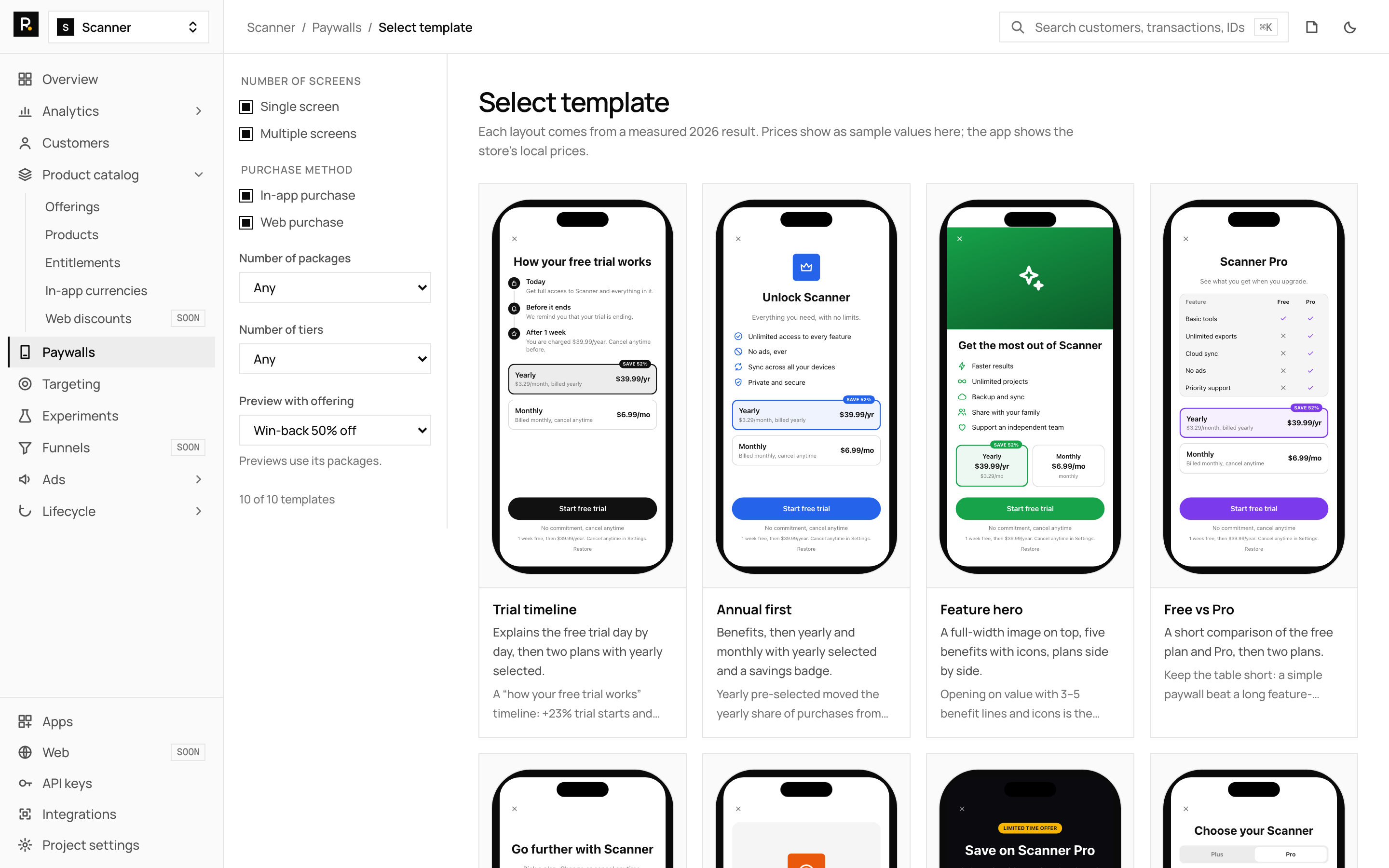 The RevenueDot paywall template gallery