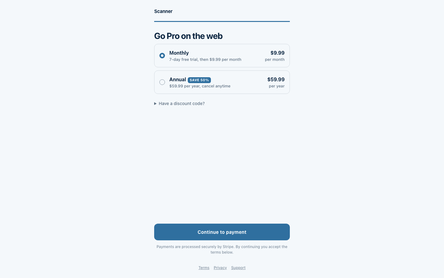 A hosted RevenueDot purchase link page on a phone